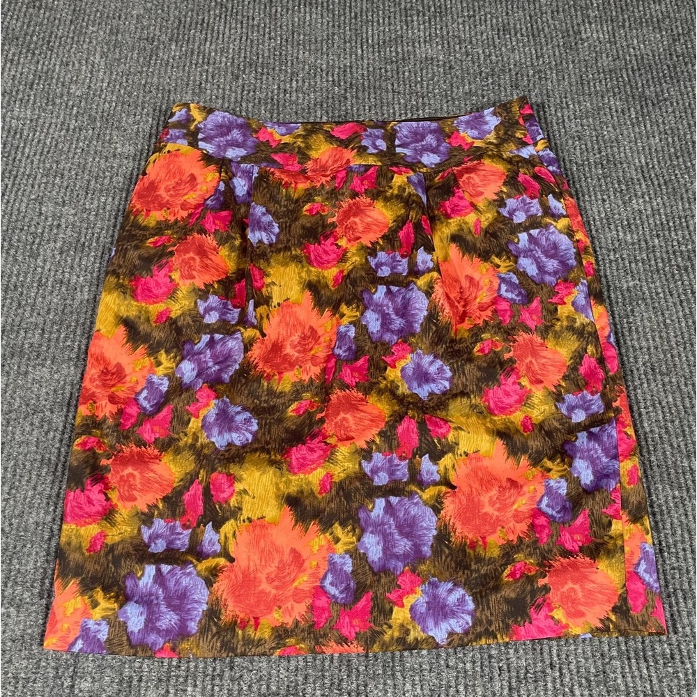 Liz Claiborne Skirt Womens 8 P Floral Colorful Lined Lightweight Slit Coastal
